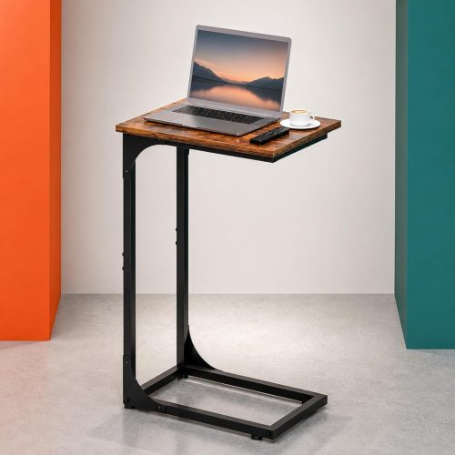 Metal-frame C-shaped side table with water-resistant, wear-resistant finish